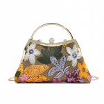 Moteri&scaron;ka boho stiliaus siuvinėta vakarinė rankinė, sudėtinga tiulio ir blizgučių delninukė su magnetiniu užsegimu, rytieti&scaron;ka elegancija, vestuvių vakarėlio rankinė
