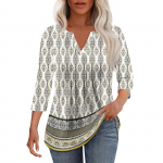 Madingi moteri&scaron;ki laisvalaikio mar&scaron;kinėliai su klostuotu V kaklu, vienspalviai septynių ketvirčių rankovių mar&scaron;kinėlių vir&scaron;us L smėlis