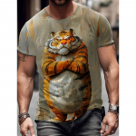 Vasaros mar&scaron;kinėliai apvalia i&scaron;kirpte su 3D animacinių gyvūnų ra&scaron;tų spauda, madingi kasdieniai mar&scaron;kinėliai trumpomis rankovėmis vyrams S