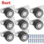 8/1 vnt. Mini &scaron;oninio montavimo ratukai Tylūs guminiai baldų ratukai Kryptiniai vežimėlių ratukai Vežimėliui Stalčiui Virtuvinėms spintelėms