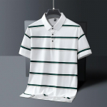 Vasarinis vyri&scaron;kas polo mar&scaron;kinėlis grynos medvilnės trumpomis rankovėmis T-shirt plonas dryžuotas verslo atsitiktinis kvėpuojantis rauk&scaron;lėms atsparus vir&scaron;us 3XL balta