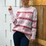Women Christmas Sweater Long Sleeve  Printed knitting Sweater Tops L