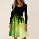 Moteri&scaron;kos laisvalaikio mados ilgomis rankovėmis kalėdinės grafinės vintažinės ilgos suknelės S žalia