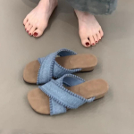 Ni&scaron;iniai retro bohemi&scaron;ki plok&scaron;čiapadžiai &scaron;lepetės moterims vasarai, naujos, pajūrio atostogoms, paplūdimiui, vėsios &scaron;lepetės 35 mėlyna