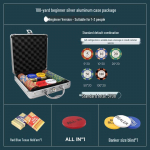 Auk&scaron;čiausios klasės Texas Hold'em pokerio rinkinys: Karūnos molio žetonai, Mahjong kortos, Aliuminio dėklas, Pokerio stalo drobulė