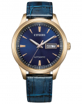CITIZEN Automatinis dienos ir datos vyri&scaron;kas laikrodis 40 mm su odine apyranke NY4063-01L mėlyna