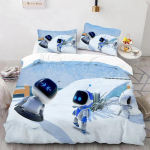 Astro Bot Mielas Animacinis Patalynės Rinkinys Antklodžių Rinkinys Vienos Dvigulės Lovos Karali&scaron;ko Dydžio Lovos Rinkinys Suaugusių Berniukų Miegamojo Užvalkalas Pagalvei 135X200cm-2pcs gray