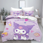 Kuromi Mano Melodija Sanrio Serija Spausdinamas Miegamojo Patalynės Komplektas Antklodės Užvalkalas Kalėdinės Dovanos Komfortas Animacinis Su Pagalvės Užvalkalu EU Single(135*200cm)3pcs white