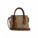 Rankinė Coach Andrea 15 su auksiniu logotipu, klasikinio monogramos ra&scaron;to dengtas drobės ir lygios odos, moteri&scaron;ka tote rankinė, chaki spalvos CO975-IME74 Basic Set (Bag+Dust Bag)