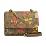 Coach Klare 17 Gėlių ra&scaron;to Signature dengto drobės ir odos peties crossbody krep&scaron;ys Mažas moteri&scaron;kas krep&scaron;ys Auksinis Chaki Daugiaspalvis CR170-IME7V Basic Set (Bag+Dust Bag)