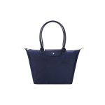 Longchamp Le Pliage Green Prekės ženklo siuvinėtas logotipas Drobės ir odos pirkinių krep&scaron;ys per petį Didelis moteri&scaron;kas krep&scaron;ys Tamsiai mėlynas 1899919P68 Basic Set (Bag)