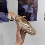 Retro stiliaus vasarinės moteri&scaron;kos &scaron;lepetės su uždengtu pir&scaron;tų galiuku, eleganti&scaron;kos lauko moteri&scaron;kos &scaron;lepetės su storu kulnu, suknelių &scaron;lepetės 35 auksas