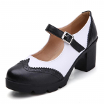 Moteri&scaron;ki Mary Jane Pumps Natūralios odos avikailio auk&scaron;takulniai Eleganti&scaron;ki retro kvadratiniai apvalūs kojų pir&scaron;tai moteri&scaron;ki batai 39 juoda/balta