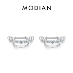 MODIAN Real 925 Sterling Sidabras Dviauk&scaron;tis Madingi Linijiniai Auskarai Sraigtiniai Nuimami Užsegamos ausys Moterims Merginoms Dailūs papuo&scaron;alai sidabras