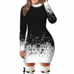 Moteri&scaron;ka suknelė su snaigės ra&scaron;tu gradiento spalvos, atitinkančios didelio dydžio ploną apvalkalą, storą, &scaron;iltą, ilgomis rankovėmis, apvalų kaklą L juoda