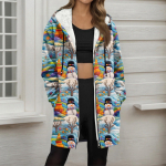 Women's Christmas printed fashionable loose zipper fleece hoodie jacket XXL cinoberis