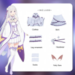 Re Gyvenimas kitame pasaulyje nuo nulio Emilia Pusiauelfė Mergina Moteris Karnavalo Cosplay Kostiumas Pilnas Komplektas XXL