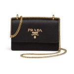 Prada Saffiano odos kortelių dėklas-piniginė su grandinėle Moteri&scaron;ka piniginė Juoda 1MR017_QWA_F0002 Basic Set (Bag)