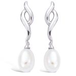Les Tr&eacute;sors De Lily [G7660] - BO Argent 'Pearl Beauty' Blanc argent&eacute; (rhodi&eacute;) - 6x30 mm balta