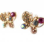 Les Tr&eacute;sors De Lily [K9778] - Boucles cr&eacute;ateur 'Papillons' blanc rose dor&eacute; - 21x15 mm ry&scaron;kiai rožinė