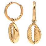 Les Tr&eacute;sors De Lily [Q8553] &ndash; Auksiniai &bdquo;Cowrie&ldquo; plieno dizainerio auskarai su lanku &ndash; 13 mm &ndash; 15x10 mm