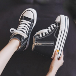 Nside The High Canvas Shoes Moteri&scaron;ki batai 2024 m. pavasario ir rudens Nauji batai su dvipusiais užtrauktukais &scaron;imtas su stora apačia Muffin batai 37 juoda