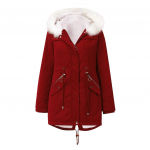 Žieminė moteri&scaron;ka balta kailinė apykaklė Parka vidutinio ilgio su gobtuvu, &scaron;ilta vilna, vientisa spalva ilgomis rankovėmis, laisvalaikio pra&scaron;matnus paltas M-4XL 4XL raudona