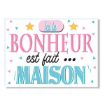 Les Tr&eacute;sors De Lily [A3369] - Magnet c&eacute;ramique 'Ici le Bonheur est fait . . . . Maison' rose bleu - 8x6 cm ry&scaron;kiai rožinė