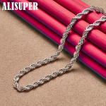 925 sterlingų sidabro 16/18/20/22/24 colio 4 mm susuktos virvės grandinės karoliai papuo&scaron;alai 55cm