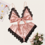 Moterys In Satin Silk Pižama Naktinis apatinis trikotažas Nėriniuotas apatinis trikotažas miegui Seksualus apatinis trikotažas moterims Didelio dydžio moteri&scaron;kas apatinis trikotažas S rožinė