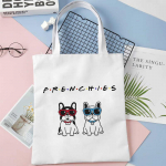 Prancūzų buldogas Prancūzų buldogai Spaudinys pirkinių krep&scaron;ys Moterims Kelioninis Paplūdimio Rankinė per petį perdirbtas krep&scaron;ys moteri&scaron;kas pirkinių krep&scaron;ys Eko Moteri&scaron;ka Rankinė per petį 24*26cm