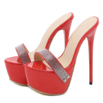 Aneikeh Sexy Bling Platforma Auk&scaron;tos Sandalai &Scaron;lepetės Vasaros Moterims Madingi Peep Toe Seklus 17CM Batai su plonu kulnu, paslysti ant saldaus vakarėlio 42 raudona