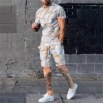 Vasarą naujas 3D vyri&scaron;kų mar&scaron;kinėlių rinkinys su spauda, ​​laisvalaikio mados prabangus stilius Visas drabužių rinkinys, gatvės dėvėjimas, sutraukiami &scaron;ortai 4XL