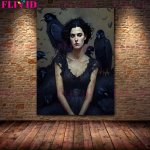 Viktorijos laikų gotikos juoda varna ragana ir skeletas portretas vintažinis sienų menas Tamsios fantastikos ragana vampyras estetinio meno plakato spaudinys be rėmelio 21*30cm