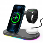 3 viename belaidžio įkroviklio stovas su Smart LED lempute 15 W greito įkrovimo doko stotele, skirta iPhone Samsung S22 S21 Galaxy Watch 5 4 Buds Pro