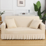 Labai elastingas, tamprus pagalvėlė sofos užvalkalas su sijonu Seersucker sofos užvalkalas Lengvai montuojamas baldų apsaugas 4-seater 235-300cm