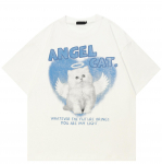 Gatvės drabužiai Angel Cat Grafiniai mar&scaron;kinėliai medvilniniai mar&scaron;kinėliai unisex vir&scaron;utiniai mar&scaron;kinėliai vasaros trumpomis rankovėmis mar&scaron;kinėliai