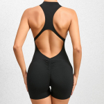 Sexy Hollow Scrunch Butt sportinis kombinezonas, trumpas moteri&scaron;kas, vientisas treniruoklių salės apranga be rankovių, užtrauktuku, fitneso kombinezonai, jogos &scaron;liaužtinukai XL juoda