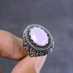 Natural Pink Chalcedony Gemstone Handmade 925 Sterling Silver Ring Size 10 r2m31