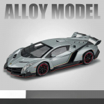 1/24 Lamborghini Veneno sportinio automobilio modelio lydinio liejimo žaislas, auk&scaron;ta modeliavimo ma&scaron;inų ratų pakaba, i&scaron;traukiama atgal, kolekcija Gimtadienio dovanos berniukui pilka