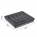 Virtuvės stalo reikmenų laikiklis su dangteliu 6 skyrelių stalčius, stalvir&scaron;is, valgomasis &scaron;auk&scaron;tas, &scaron;akutė, pjoviklis, stalo įrankių laikymo dėžutė, uždengtas organizatoriaus dėklas juoda