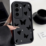 Prabangus Butterfly Love Hearts Pattern Matinis telefono dėklas, skirtas Samsung S25 Ultra S24 FE S23 S22 A54 A34 A55 A35 A52 A14 smūgiams atsparus mink&scaron;tas silikoninis plonas dangtelis Samsung S24 juoda