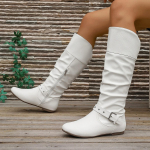 Moteri&scaron;ki batai su viduriu blauzdos vakarieti&scaron;ki batai apvalūs kauboji&scaron;ki batai rudeniniai žieminiai Cowgirl batai su užtrauktuku keliu auk&scaron;ti batai Moteri&scaron;ki batai 41 balta