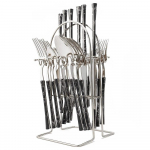 Juodo sidabro 6/24 vnt. vakarienės rinkinys nerūdijančio plieno indai Peilis &Scaron;akutė &Scaron;auk&scaron;tas Stalo reikmenys Stalo reikmenys su stalo įrankių laikymo lentynų rinkiniu 24pcs + 1pc holder