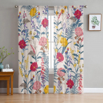 Gėlės Tankūs lapai Žiedlapiai &Scaron;iuolaikinės spausdintos tiulio užuolaidos miegamojo balkono langų dekoravimui Kūrybingos mados namų permatomos užuolaidos 135W x 114H(cm)