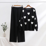 Vintažinis Meilės Dviejų dalių Laisvas Moterų Mados Megztas Megztinis Kelnės Kostiumas Moterims Rudens Žiemos Naujas Eleganti&scaron;kas Megztinis Moteri&scaron;ki Drabužiai One Size juoda