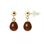 Boucles d'Oreilles - PERLINEA - Com&egrave;te - Perles de Culture d'Eau Douce 6-7 mm - Or Jaune - Chocolat