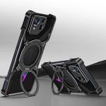 Magnetinis metalinis dėklas be rėmelių, skirtas Asus ROG Phone 8 Pro aliuminio lydinio buferiui 360&deg; pasukamas žiedinis stovas, objektyvo apsauginis rėmo dangtelis For ROG Phone 8 juoda