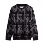 Calvin Klein Spalvų Bloko Raidžių Žakardinis Apvalios Kaklo Megztinis Vyri&scaron;ki Megztiniai Kosminis Juodas J324409BEH XL