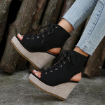 Mada Nauja Siunta Platforminiai Sandalai Moterims Vasariniai Batai Atviru Priekiu Kryžiuotais Dirželiais Auk&scaron;tu Aulu Slingback Sandalai Zapatos Mujer 38 juoda